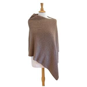 J. Jill Camel Textured Knit Poncho Sweater, Cotton-Wool Blend, One Size